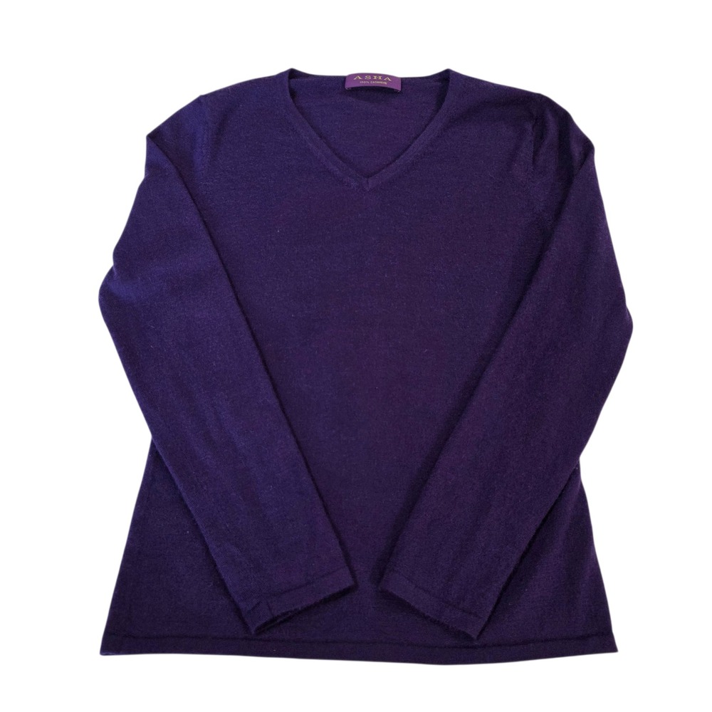 Asha Womens Pullover Sweater Purple S Knit V‎ Neck Cashmere Long Sleeve Travel